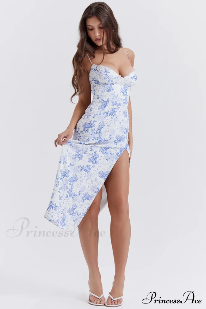Charlotte Blue Print Charming Corset Midi Dress - Image 8