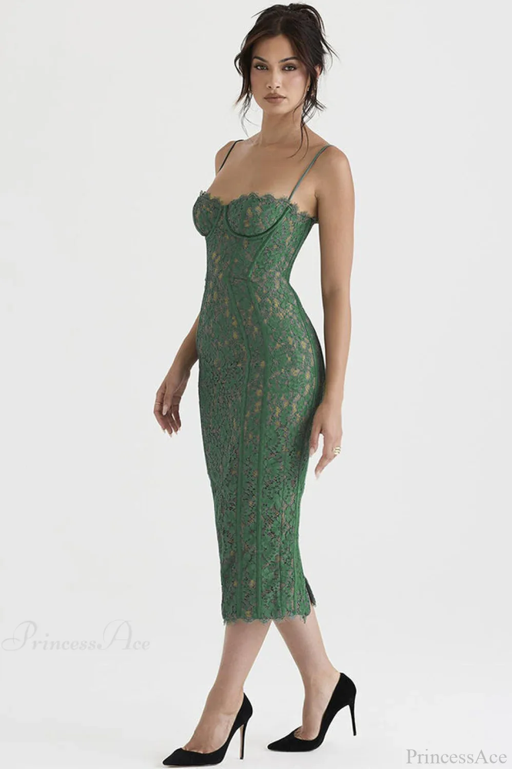 Joelle Forest Lace Midi Dress - Image 3