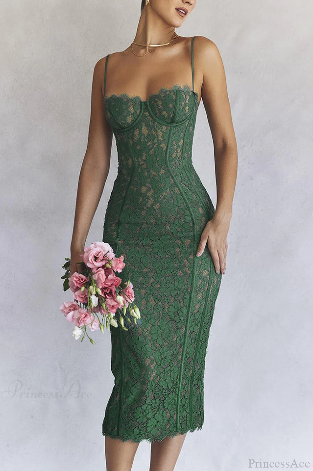 Joelle Forest Lace Midi Dress - Image 5