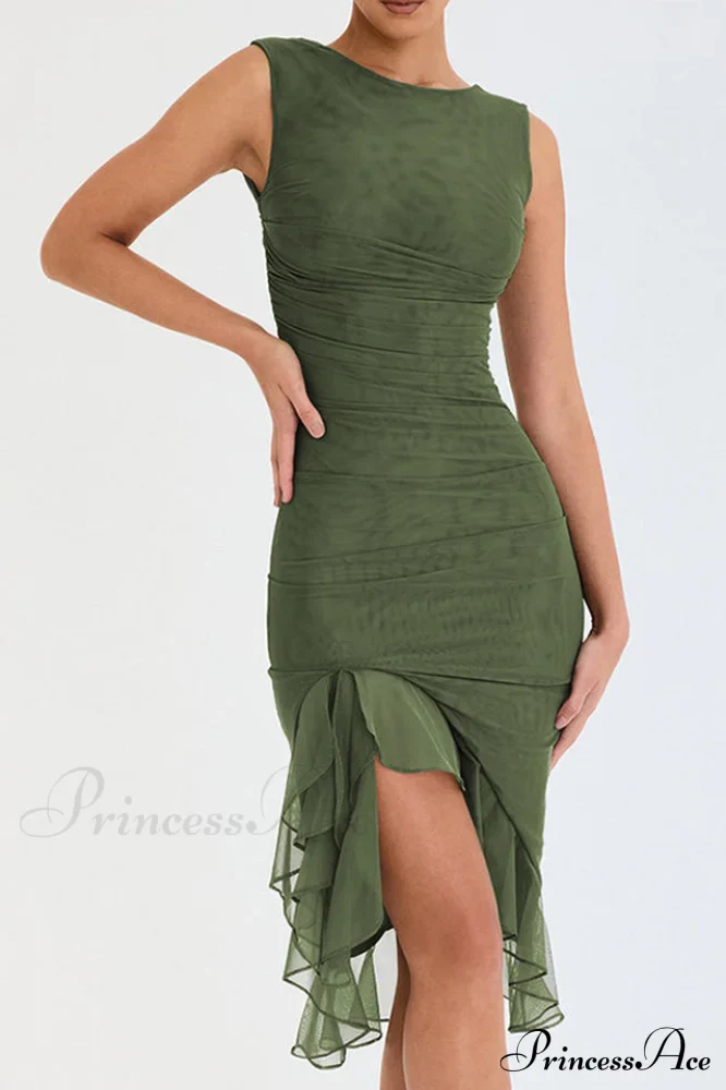 Bay Leaf Stylish Ruffle Midi Dress