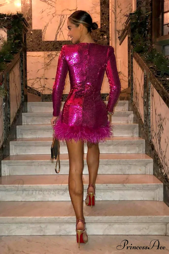 Daria Sequin Stylish Feather Mini Dress - Image 14