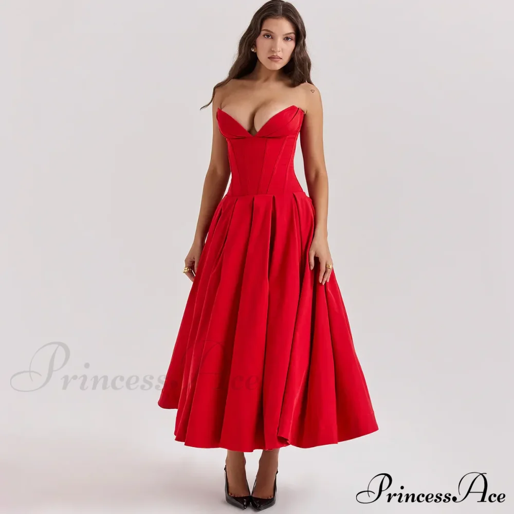 Adriana Midi A-Line Charming Strapless Corset Dress - Image 2