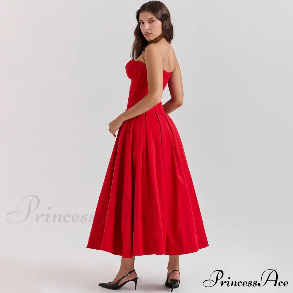 Adriana Midi A-Line Charming Strapless Corset Dress - Image 3