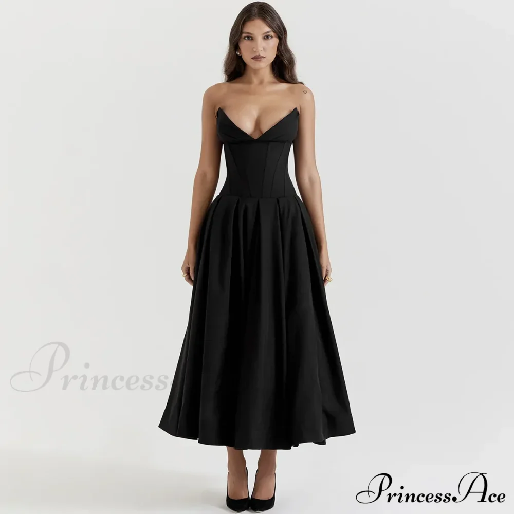 Adriana Midi A-Line Charming Strapless Corset Dress - Image 4