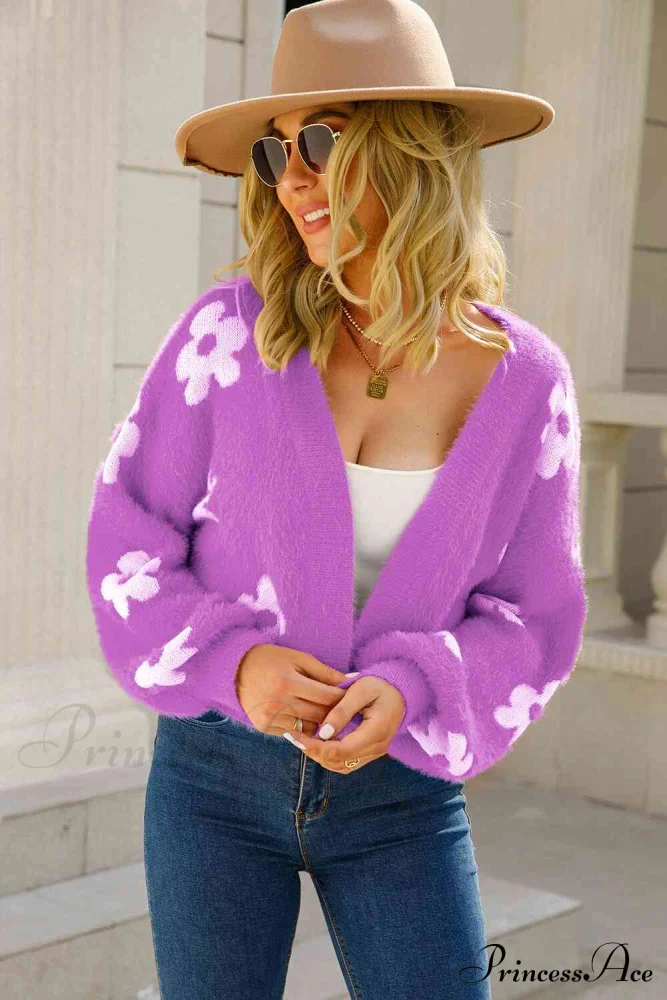 Cozy Blooms Floral Charming Print Fuzzy Cardigan - Image 17