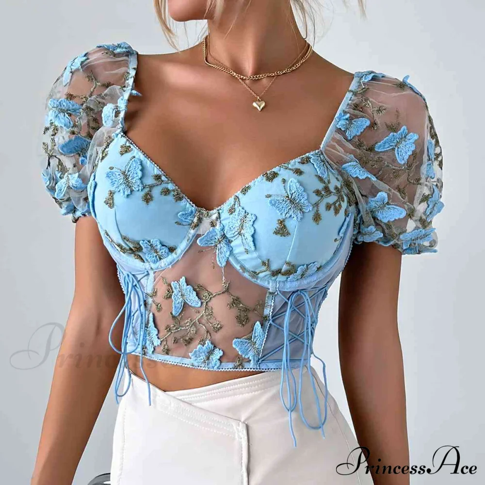 Butterfly Whispers Embroidery Charming Mesh Corset Top - Image 10