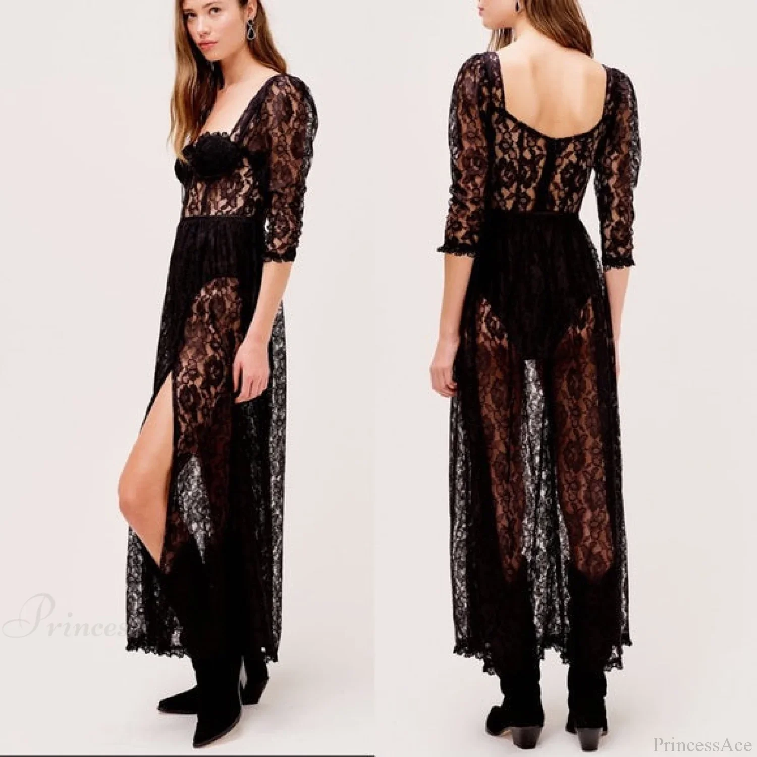 Delilah Sexy Lace Charming Split Maxi Dress - Image 11