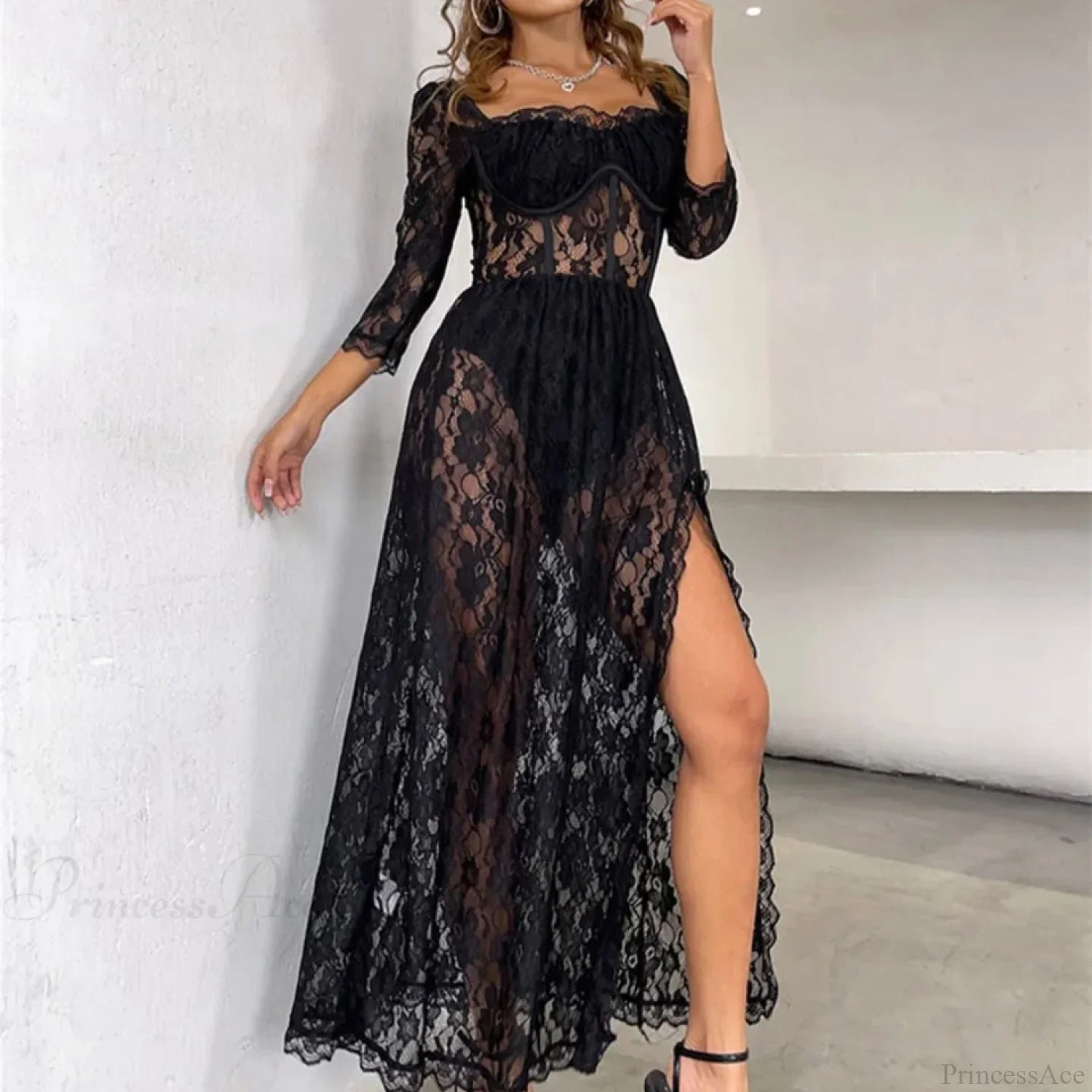 Delilah Sexy Lace Charming Split Maxi Dress - Image 16