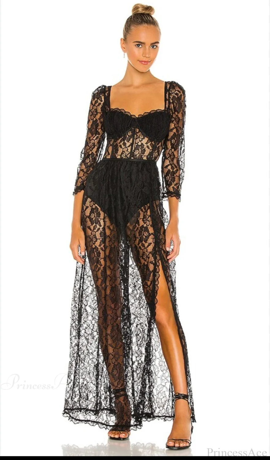 Delilah Sexy Lace Charming Split Maxi Dress - Image 3