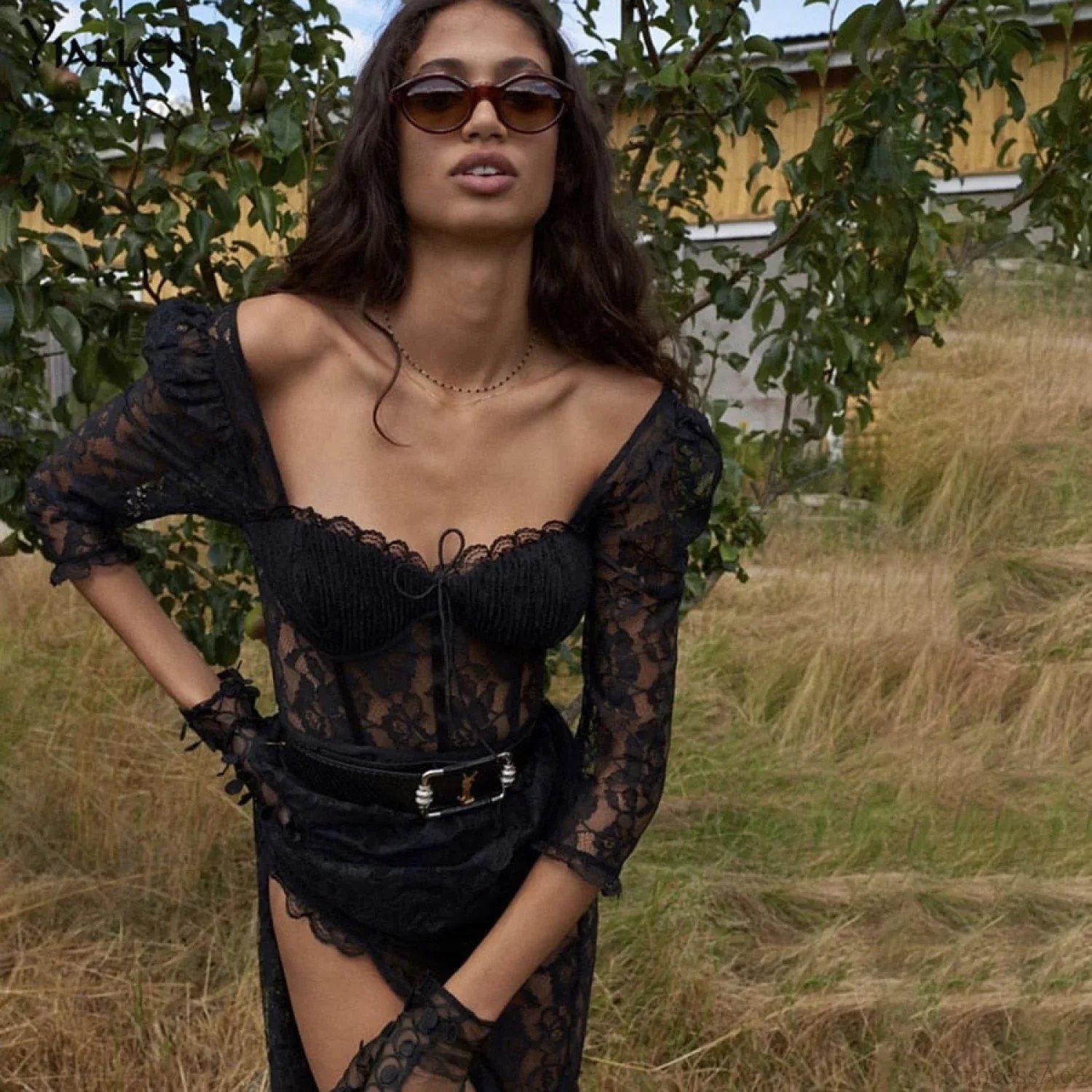 Delilah Sexy Lace Charming Split Maxi Dress - Image 5