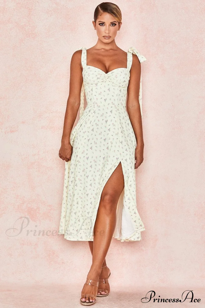 Fleur de Paris Charming Floral Split Midi Dress