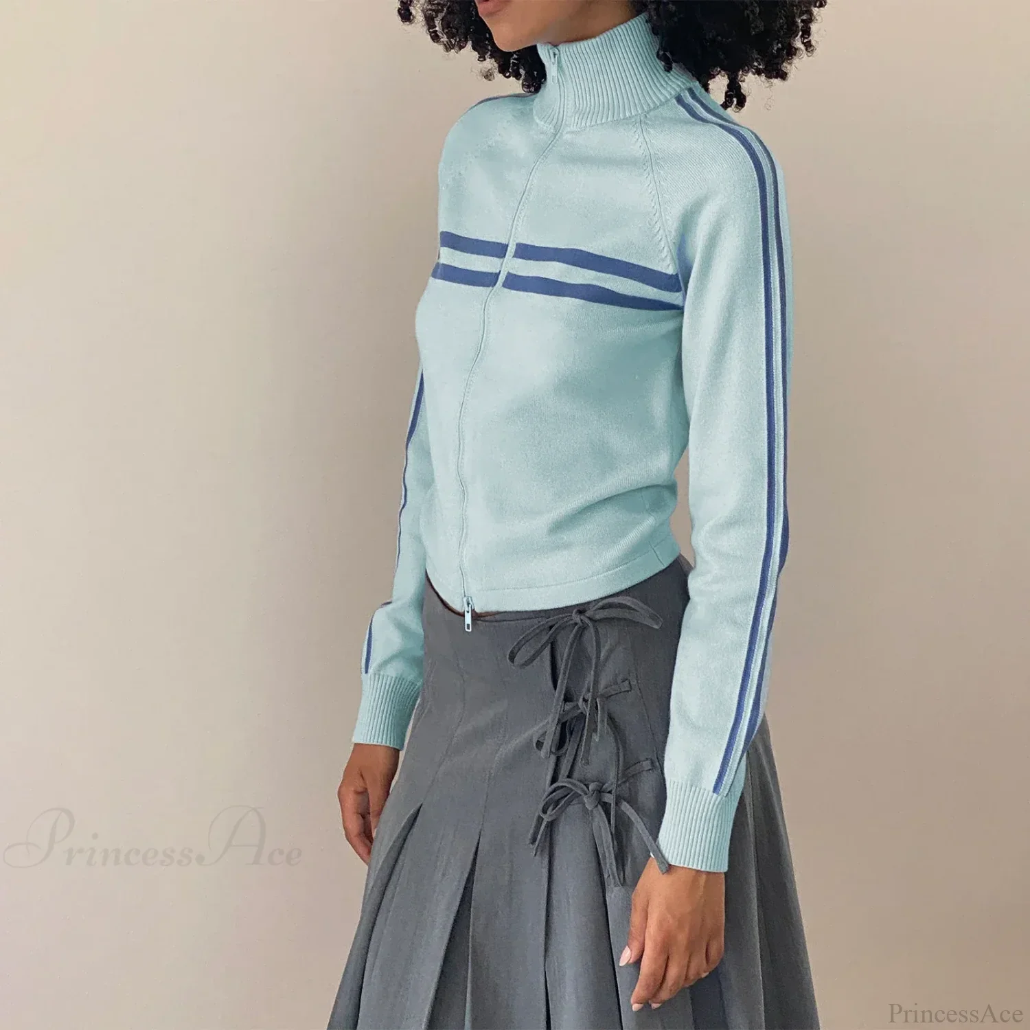 Ribbed Stripe Stylish Zipper Pullover Jacket - Image 5