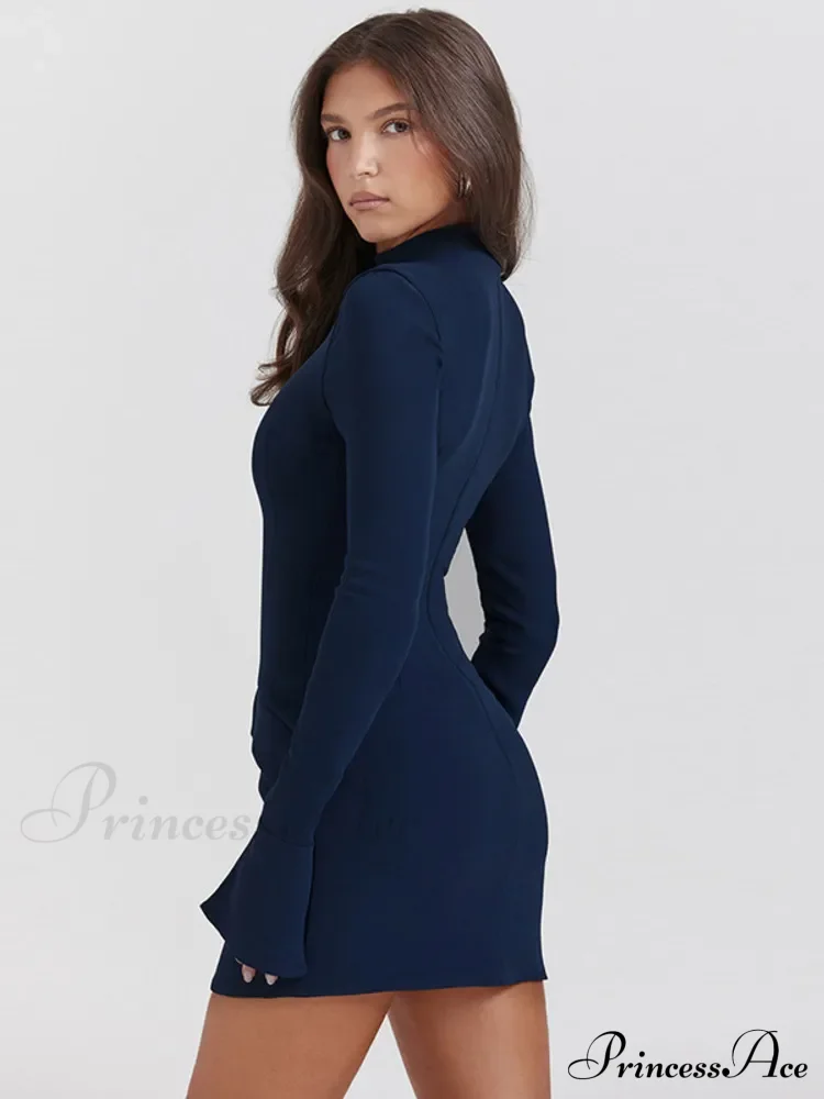 Dark Blue Long Charming Sleeve Bodycon Mini Dress - Image 4