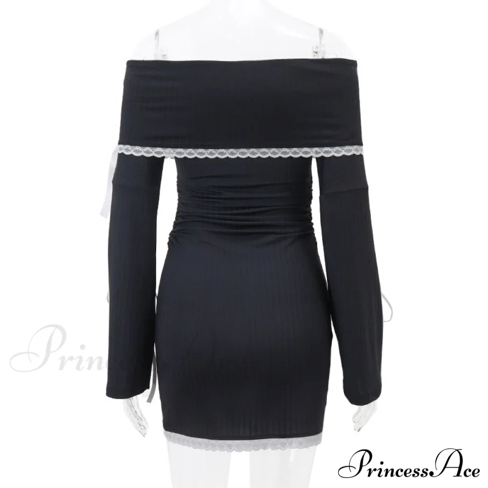 Black Long Sleeve Charming Off-shoulder Bow Mini Dress - Image 11