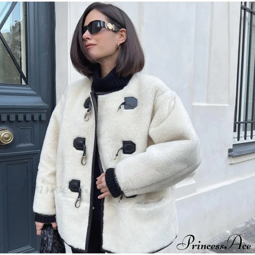 Faux Fur Stylish Plush Buckle Jacket - Image 8