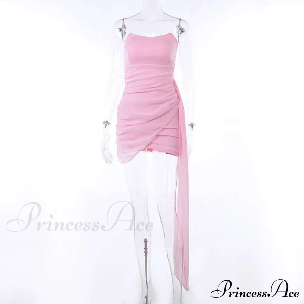 Pink Mesh Corset Charming Draped Tube Mini Dress - Image 8