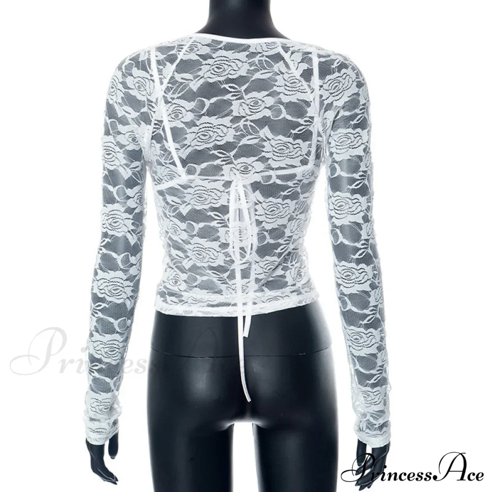 Lace Sheer Long Sleeve Graceful Cut Out Bralette Top - Image 12