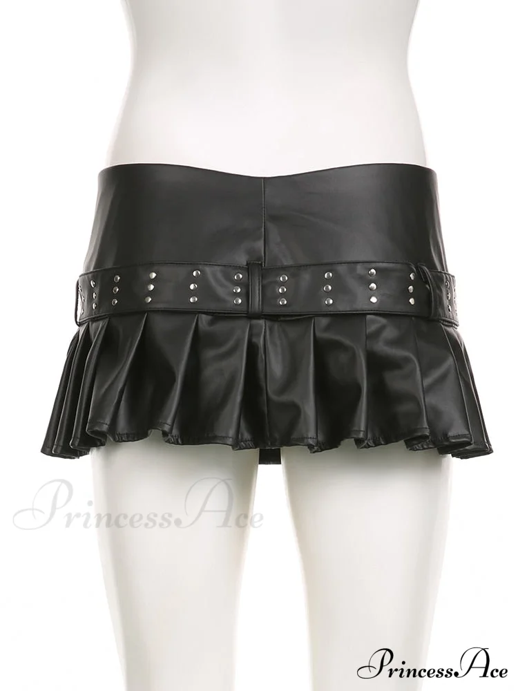 Black Pleated Belted Charming Slit Micro Mini Skirt - Image 4