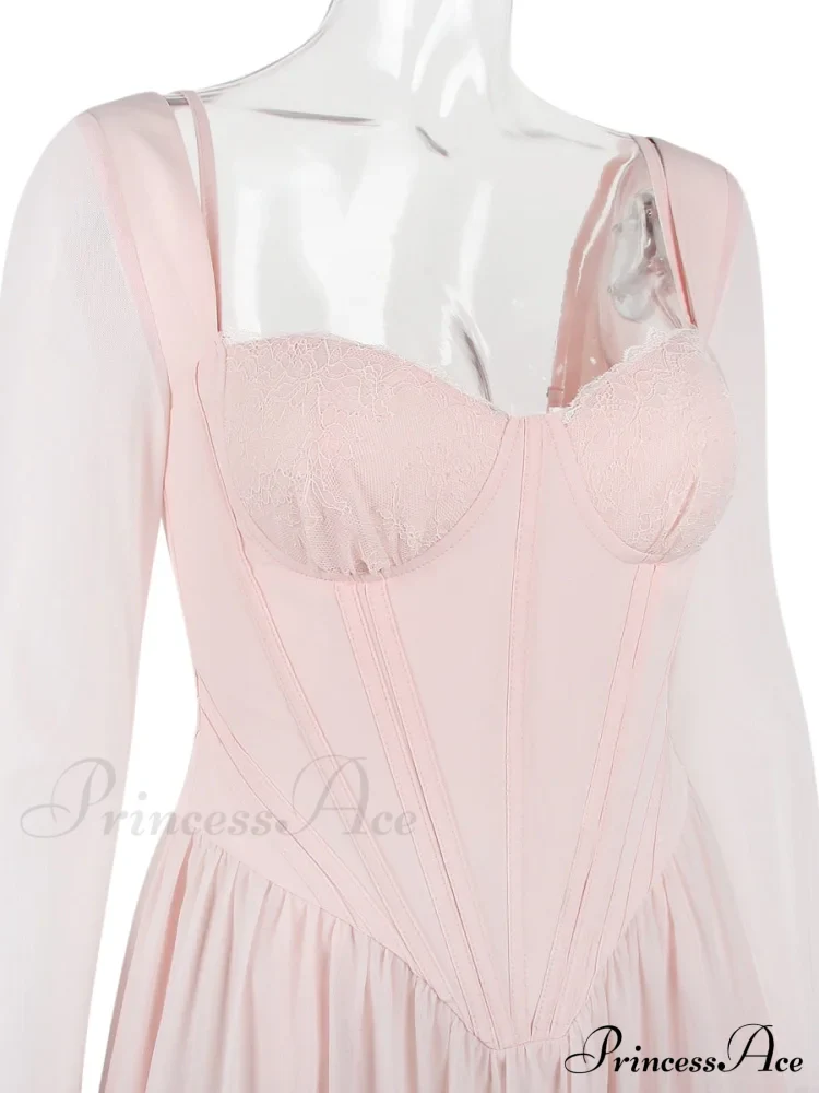 Pink Long Sleeve Charming Bustier Frill Mini Dress - Image 7