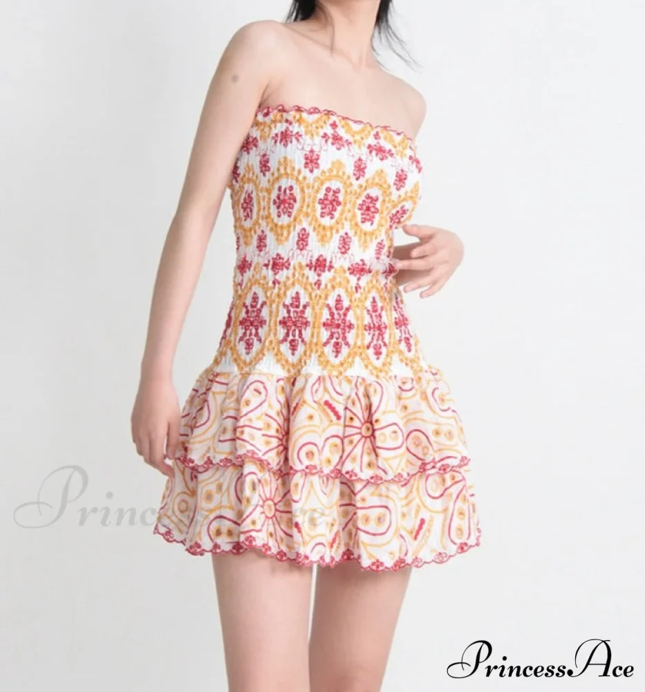 Embroidered Design Tube Charming Ruched Mini Dress - Image 10