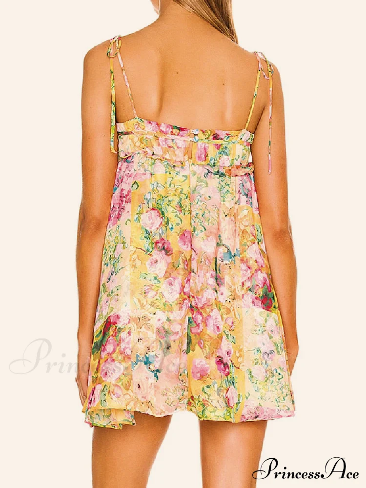 Printed Strap Tie-Up Slip Mini Dress - Image 3