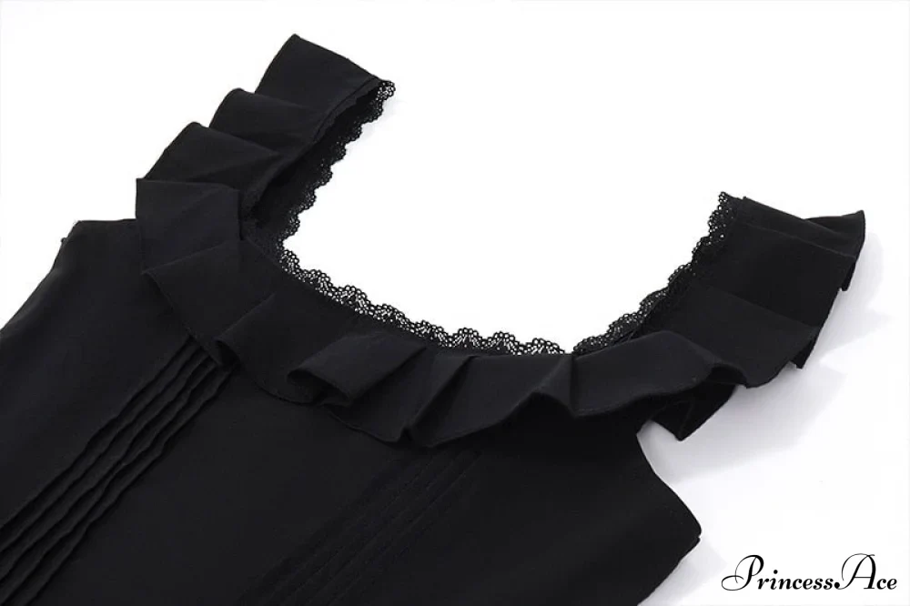 Black Corset Square Neck Graceful Frill Strap Mini Dress - Image 10