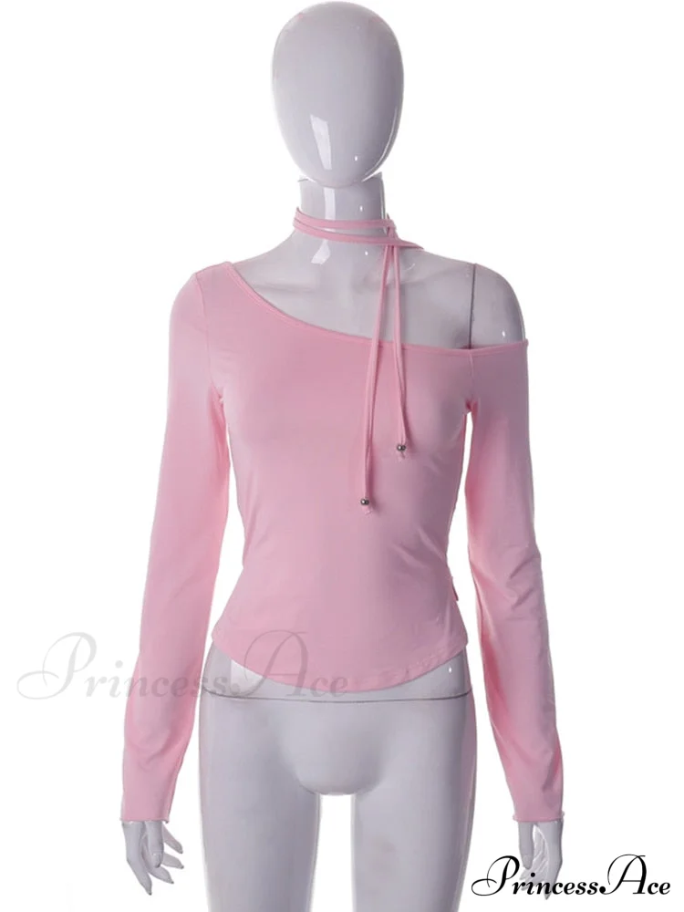 Pink Long Sleeve Charming Strap Tie Around Top - Image 3