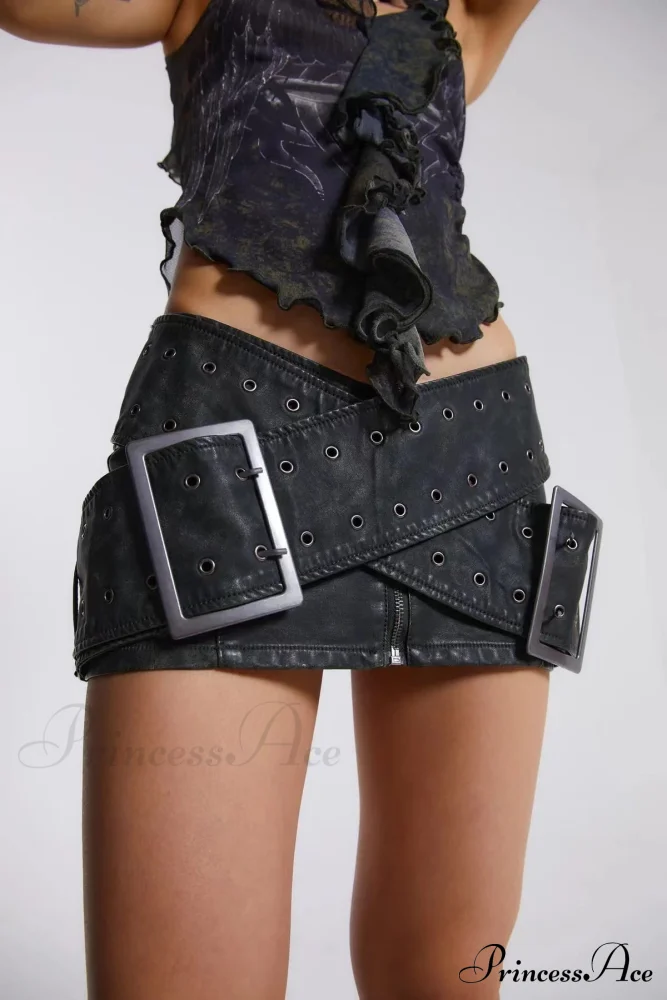 Leather Belted Wrap Charming Micro Mini Skirt - Image 7