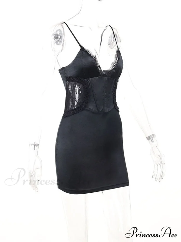 Black Side Lace Charming Design Mini Dress - Image 6