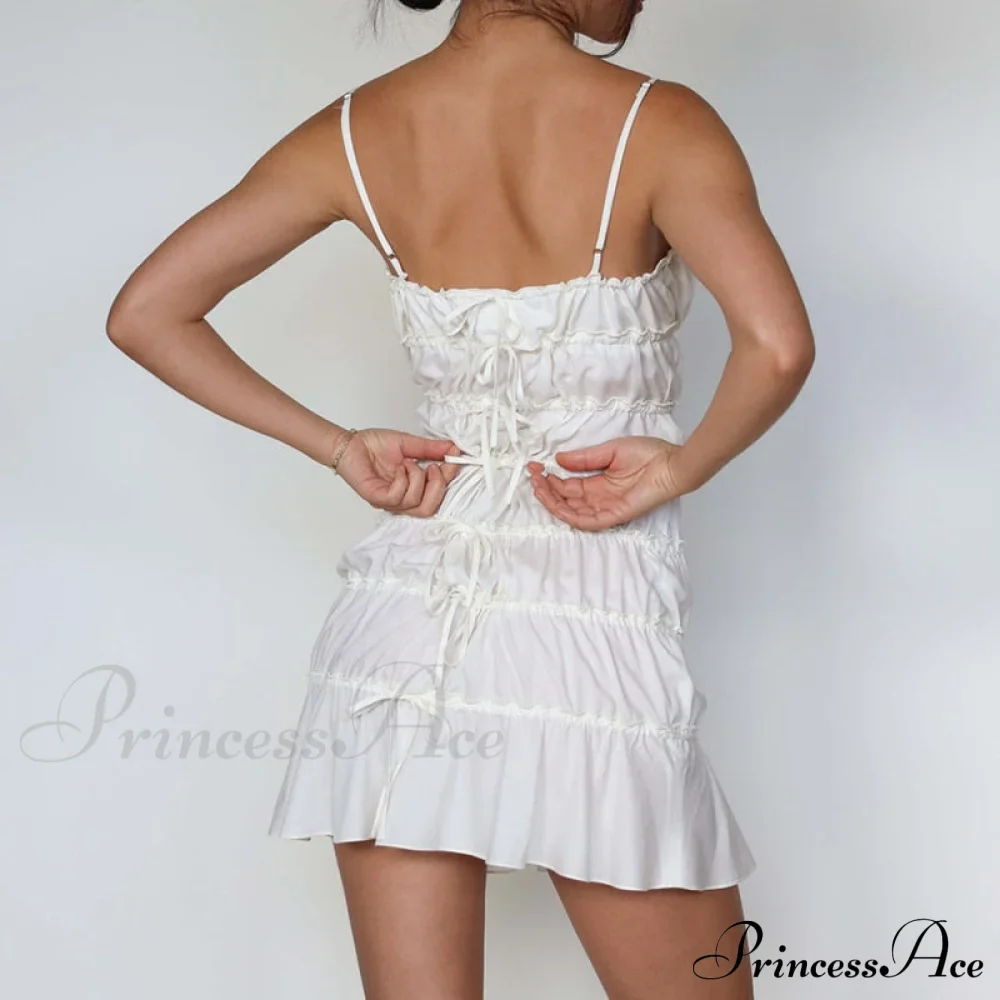 Bow Ruched Design Charming Mini Strap Dress - Image 5