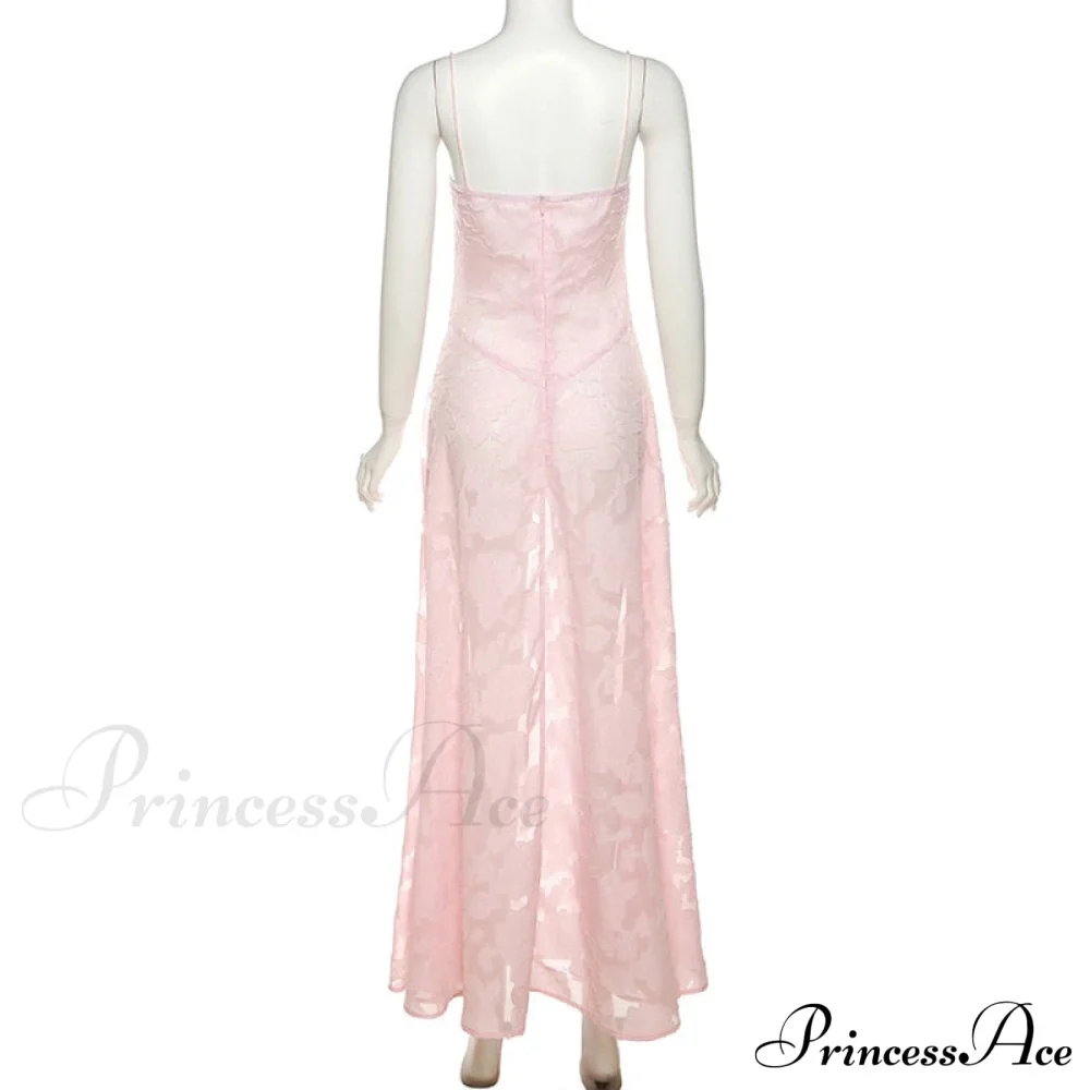 Pink Floral Stylish Lace Maxi Dress - Image 13