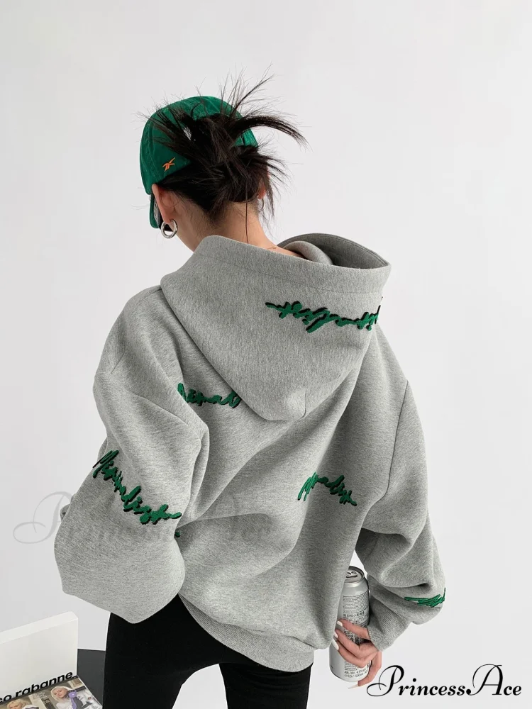 Knit Lettering Stylish Embroidery Hoddie - Image 13