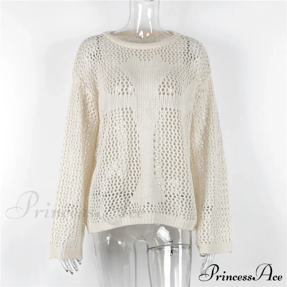 Distressed Cross Fishnet Charming Design Hollow Out Sweater - Image 8