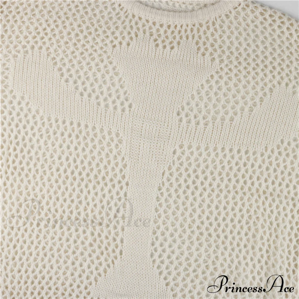 Distressed Cross Fishnet Charming Design Hollow Out Sweater - Image 9