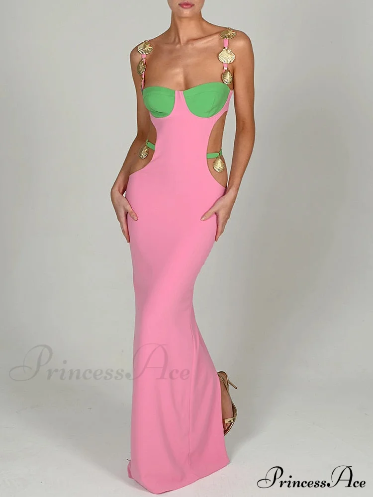 Contrast Color Side Charming Cut Charm Strap Dress