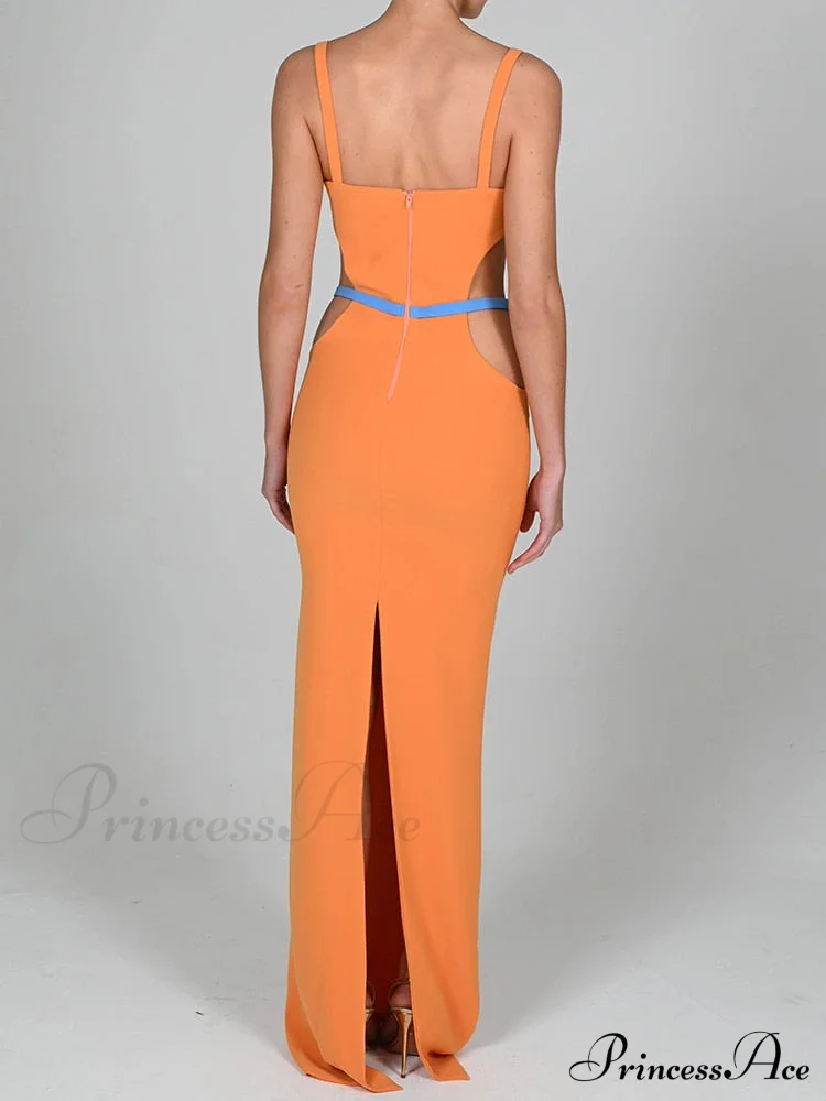 Contrast Color Side Charming Cut Charm Strap Dress - Image 6