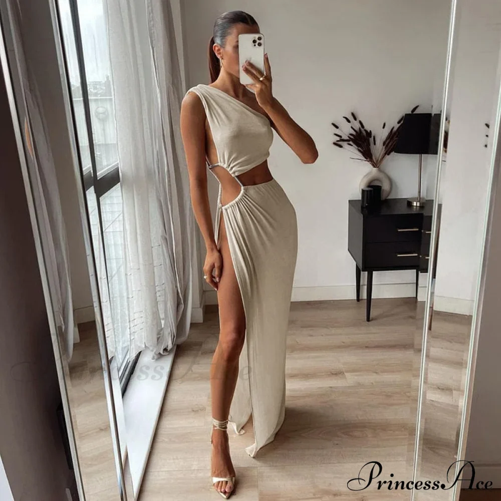 One Shoulder High Split Graceful O-Ring Long Maxi Dress - Image 20