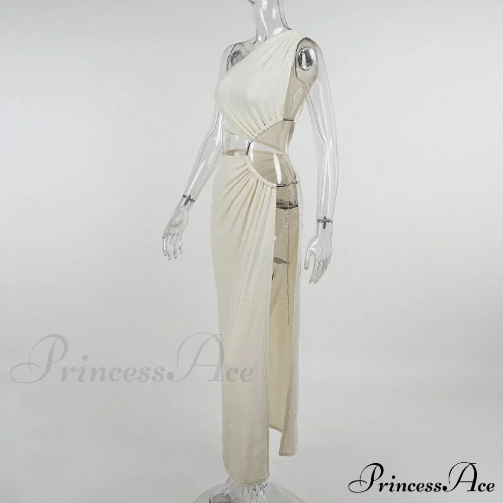 One Shoulder High Split Graceful O-Ring Long Maxi Dress - Image 22