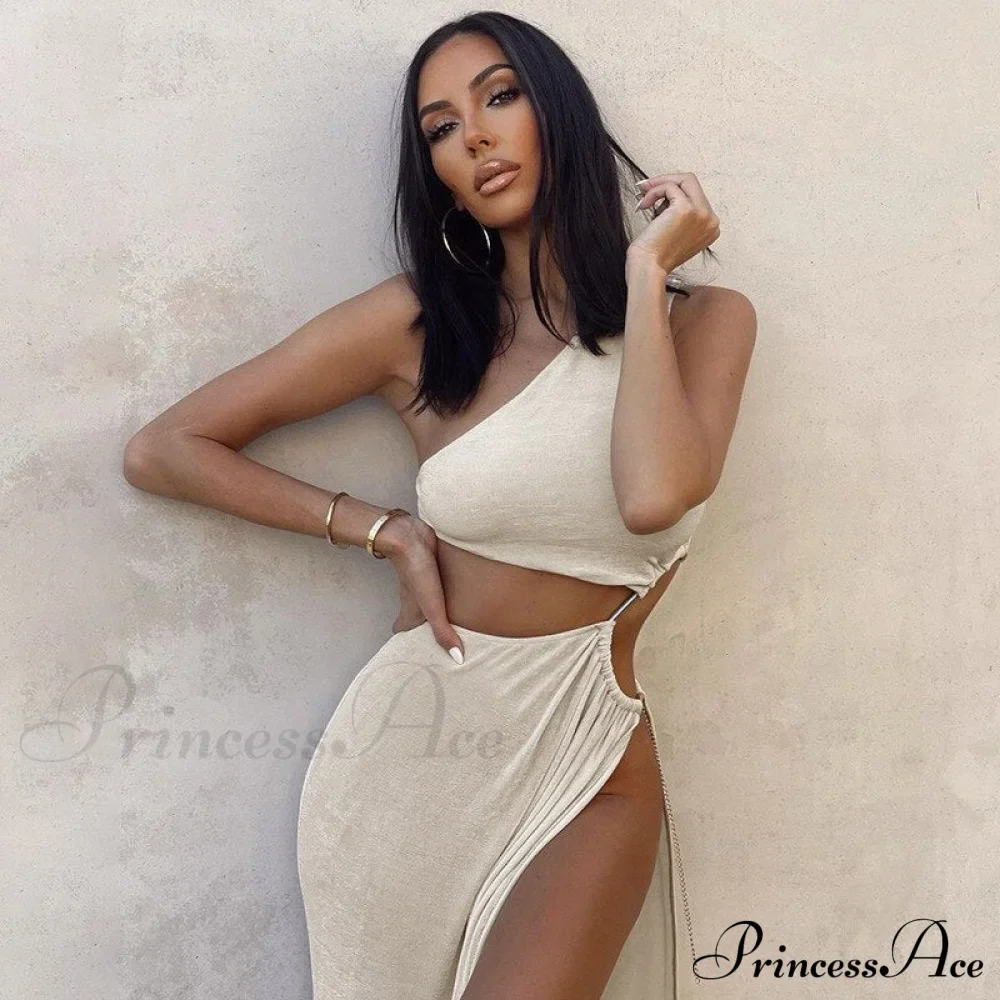 One Shoulder High Split Graceful O-Ring Long Maxi Dress - Image 6