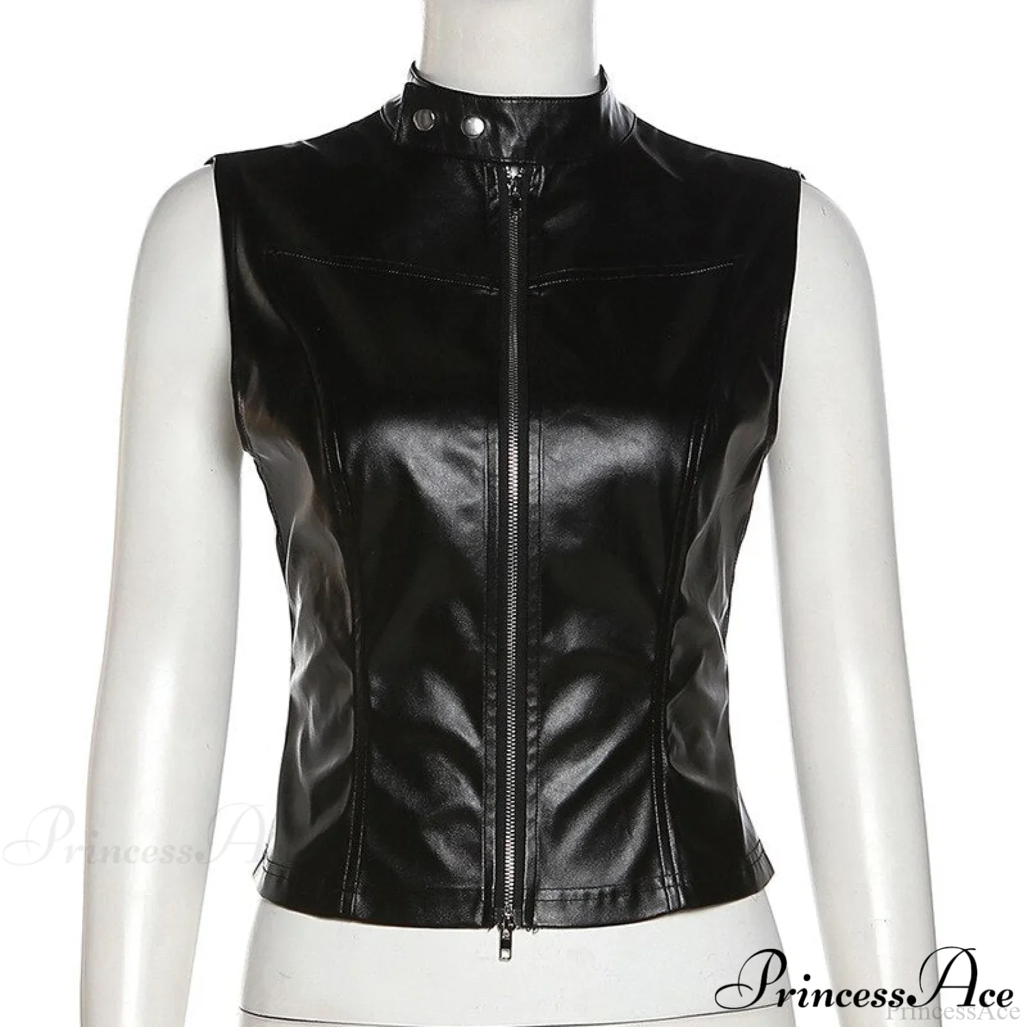 Black Pu Leather Charming Moto Zipper Tank Top - Image 6