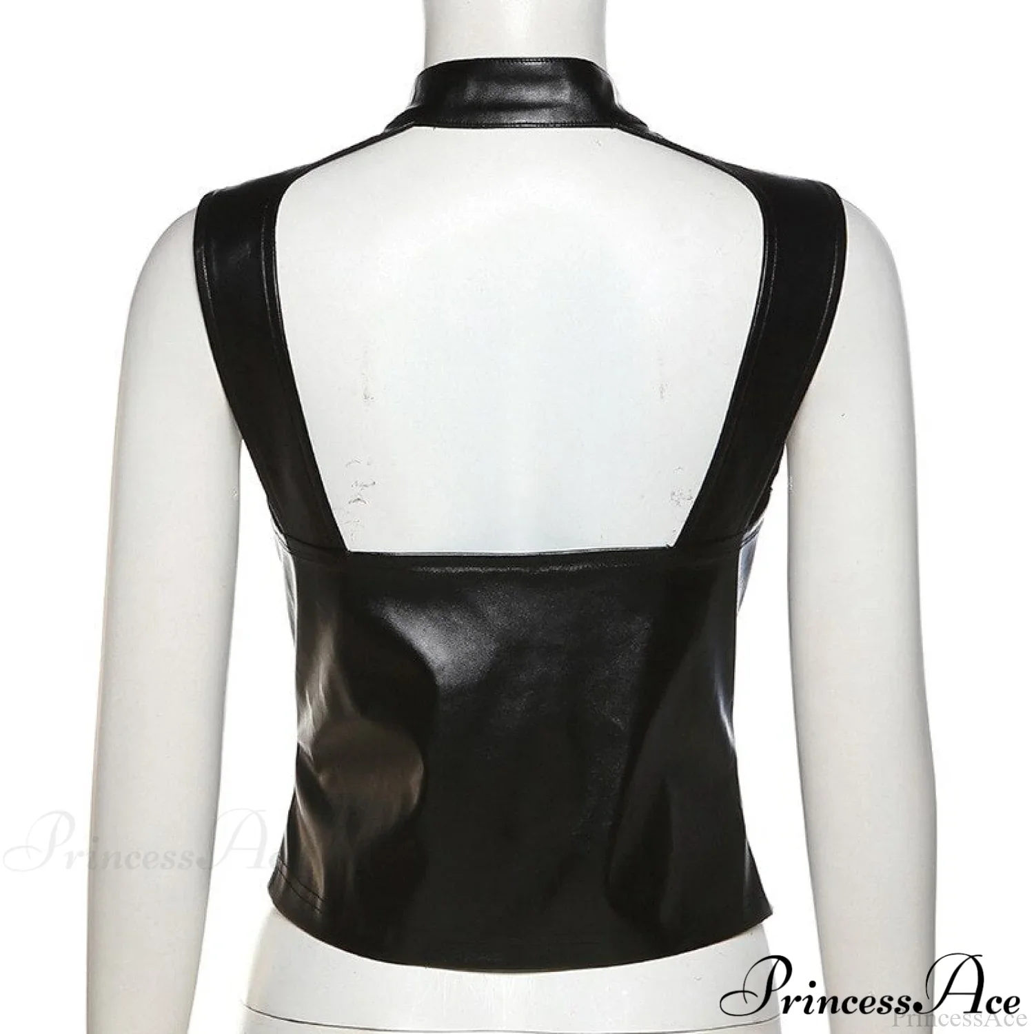 Black Pu Leather Charming Moto Zipper Tank Top - Image 7