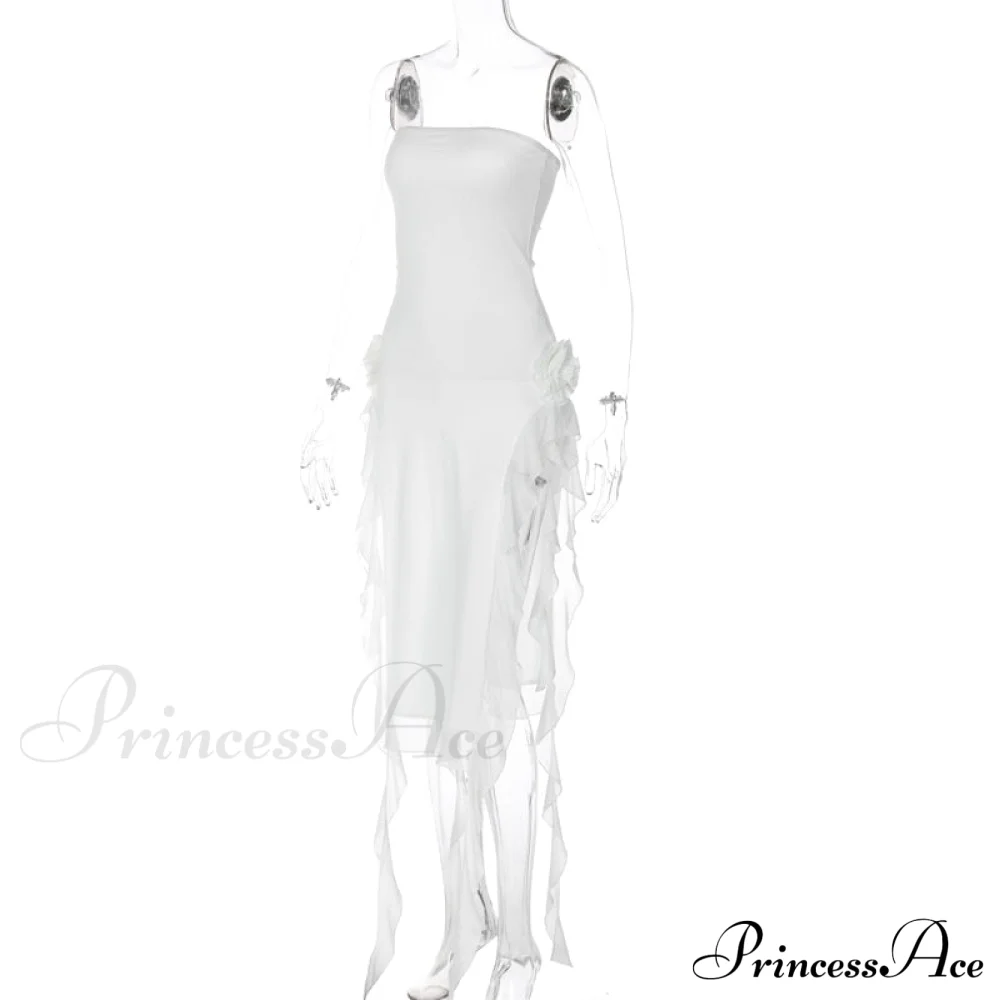 Mesh Fringe Flower Charming Tube Midi Dress - Image 5
