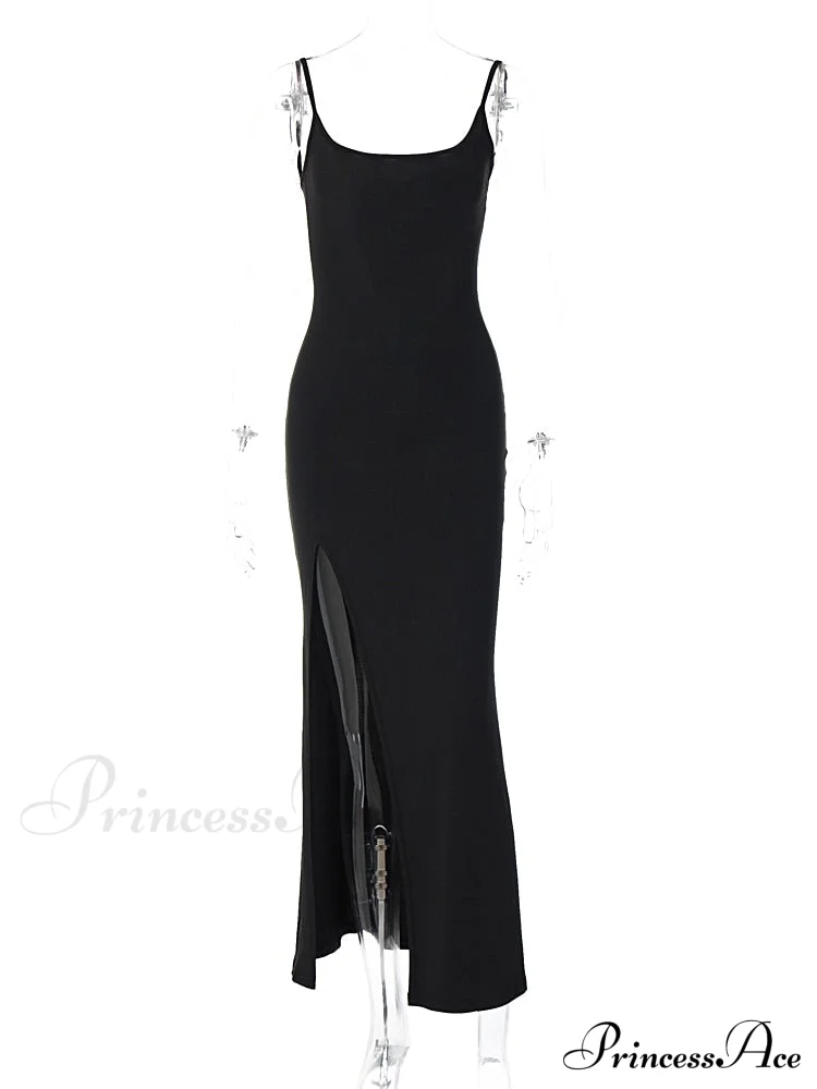 Black Lace Patchwork Charming Maxi Slit Dress - Image 4