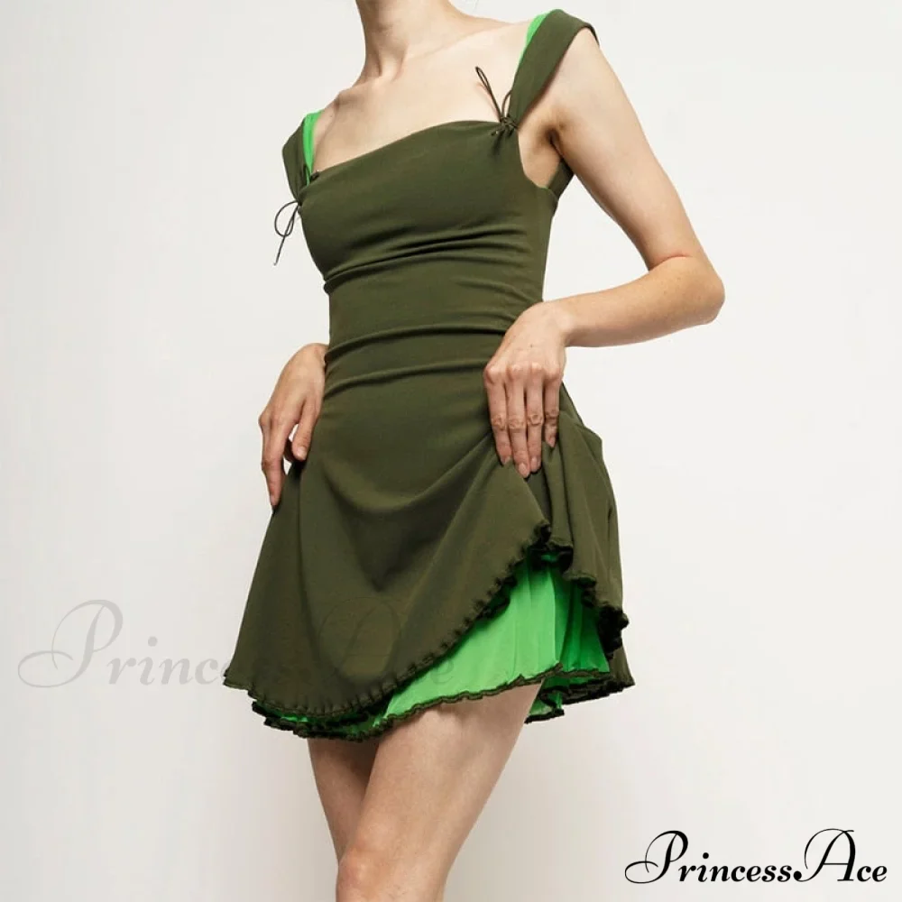 Layered Two Tone Strap Graceful Tie Up Mini Dress - Image 3
