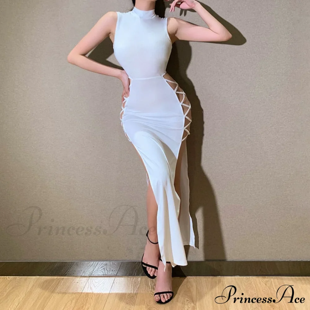 High Neck Sleeveless Charming Side Tie-Up Midi Dress - Image 18