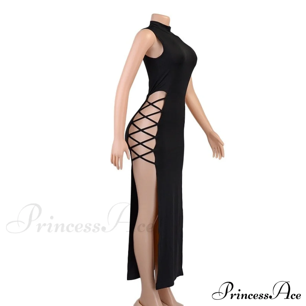 High Neck Sleeveless Charming Side Tie-Up Midi Dress - Image 8