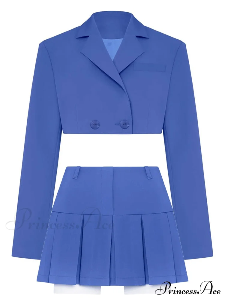 Cropped Blazer And Charming Pleated Mini Skirt Set - Image 16