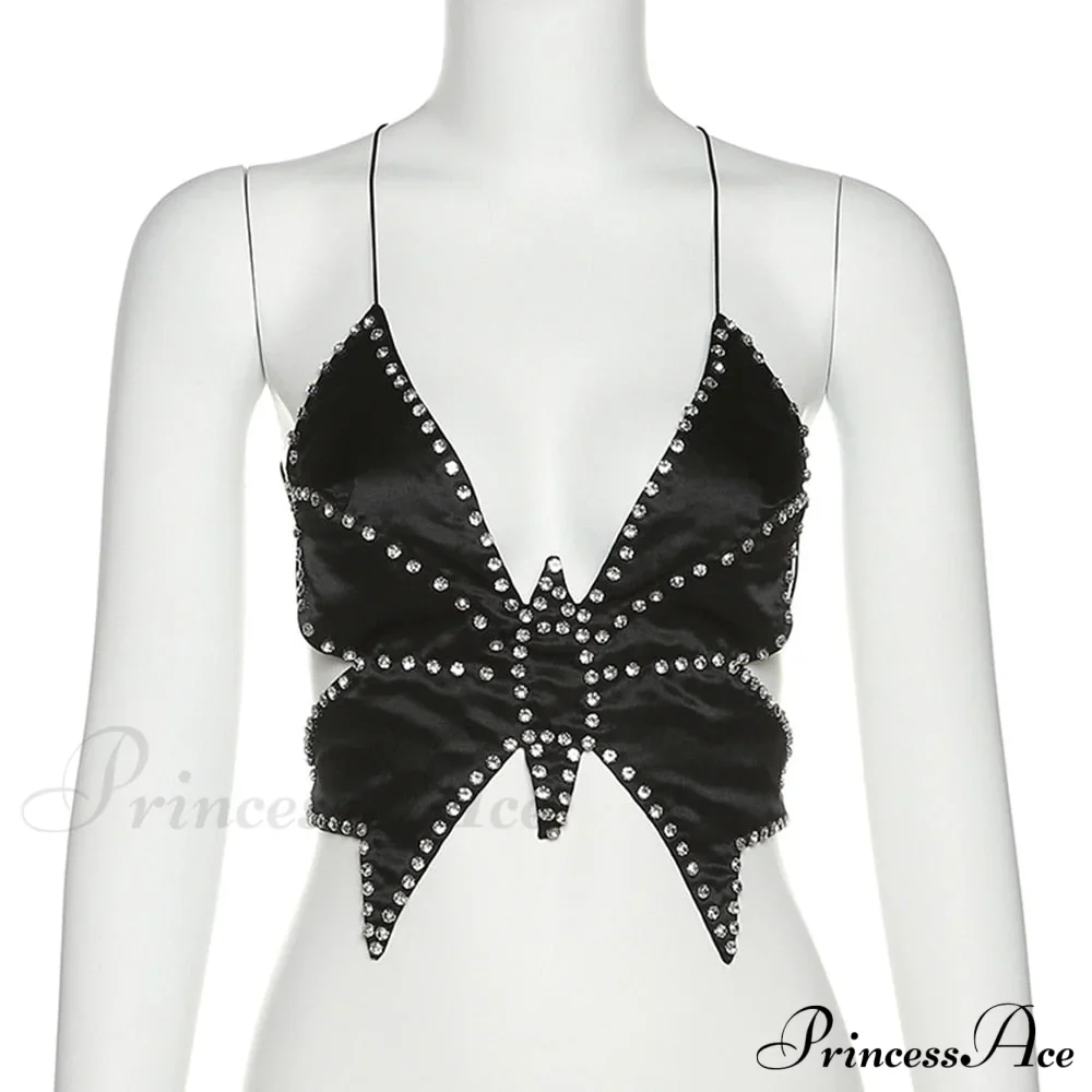 Black Stud Stylish Butterfly Crop Top - Image 11