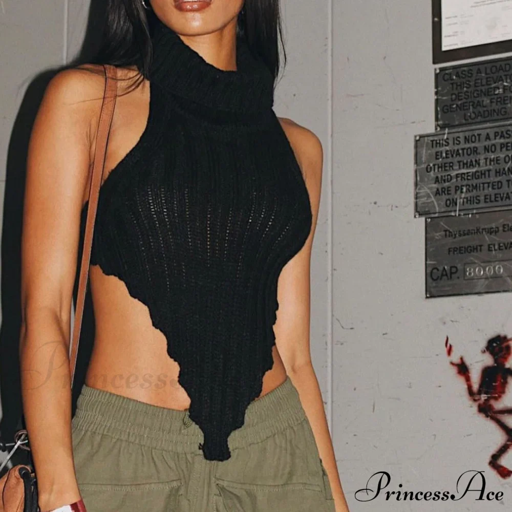 Knitted Turtleneck Stylish Backless Crop Top - Image 23
