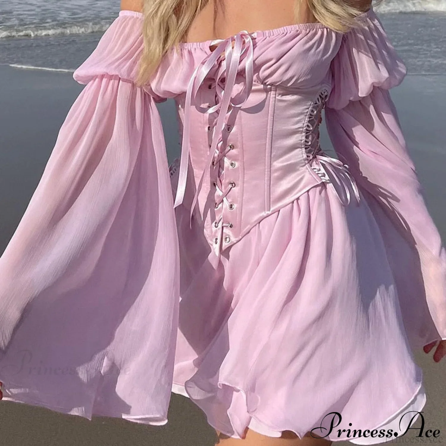 Chiffon Detachable Corset Charming Puff Sleeve Mini Dresses - Image 14